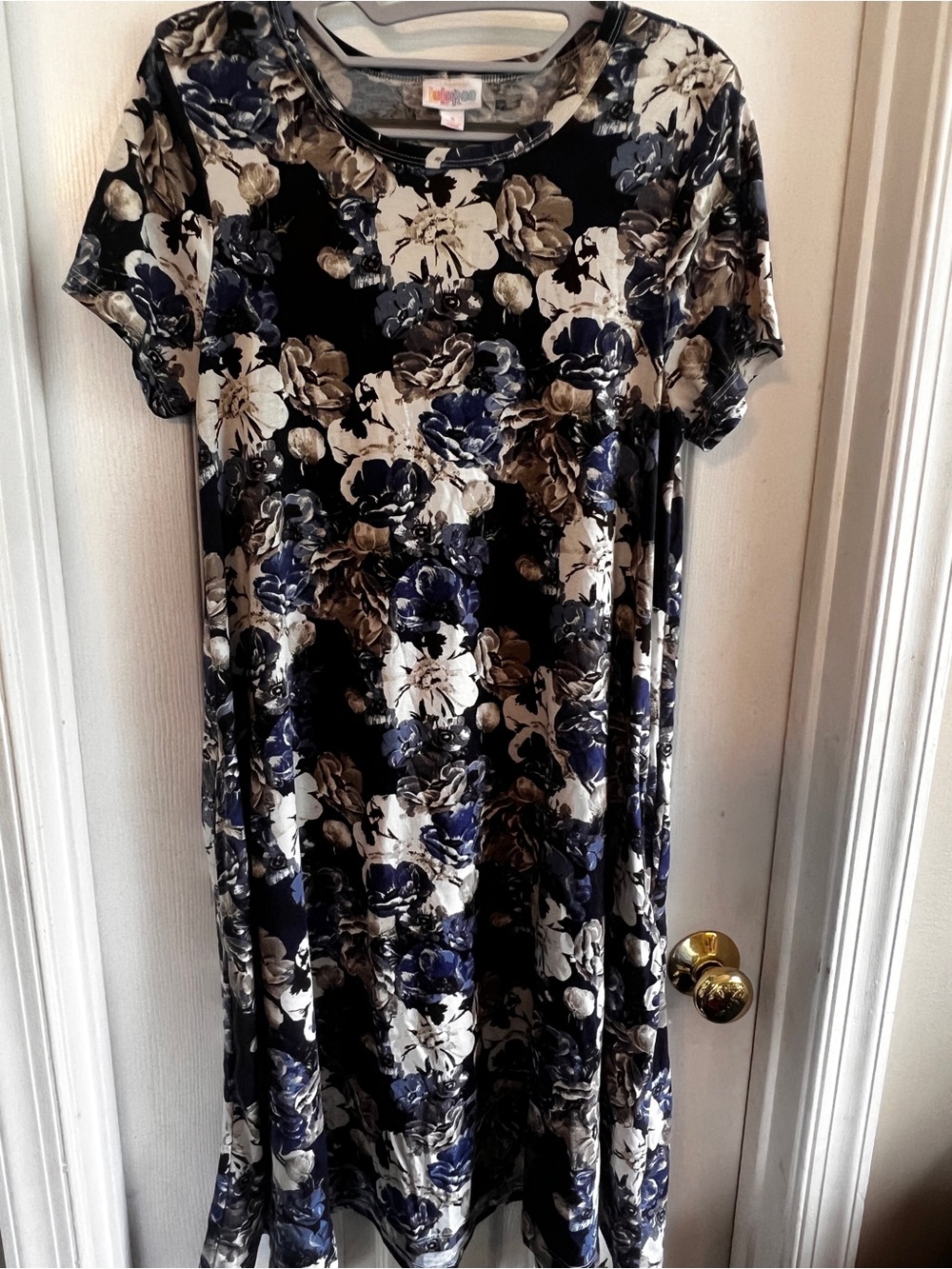 LuLaRoe Navy, Cream, Taupe Floral Midi Jessie Dress